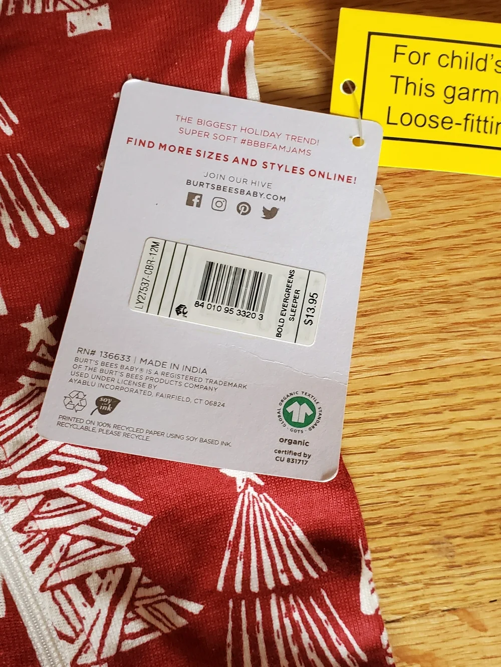 NWT Burt's Bees Baby Organic Cotton Festive Forest Christmas Pajamas 12M
